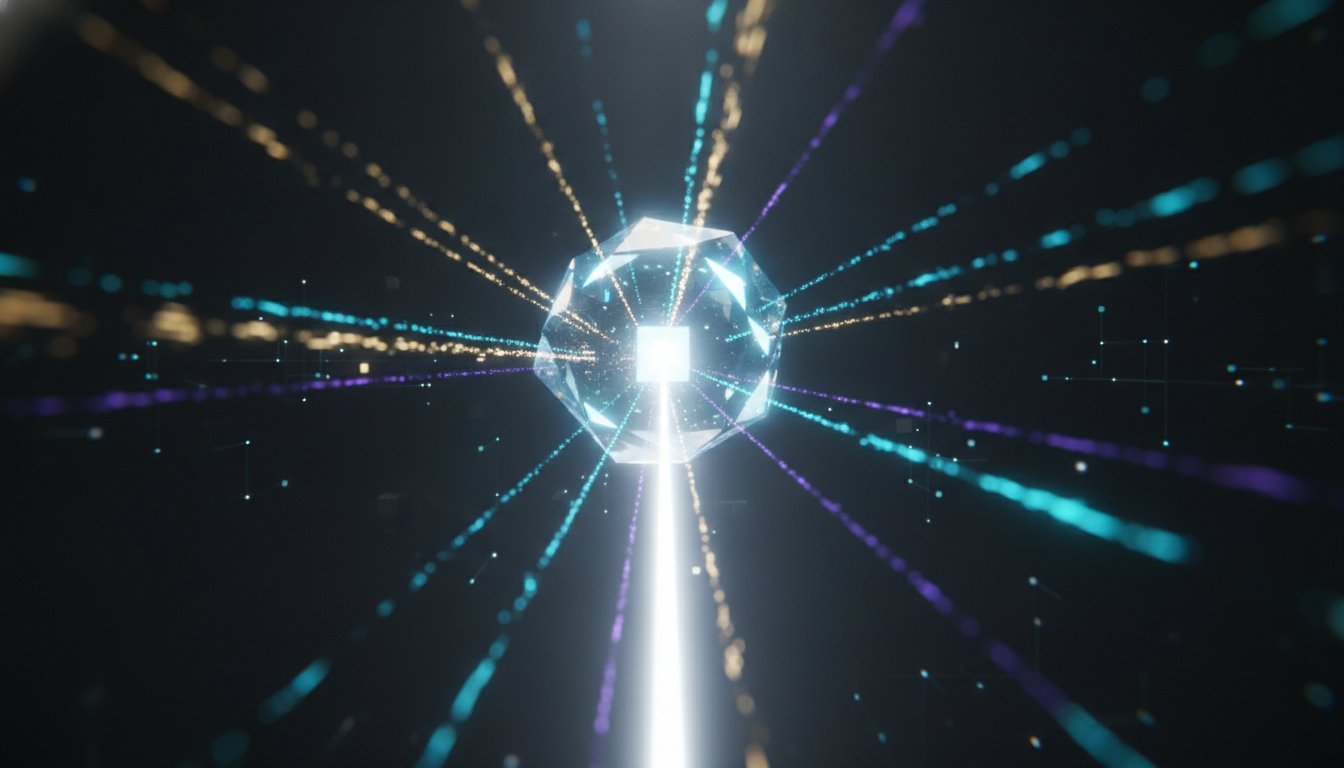 Decentralised trading signal aggregator — glowing geometric node with Solana data streams